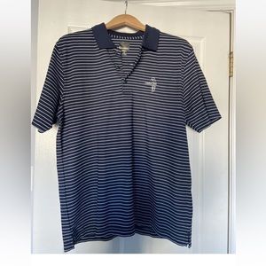 Greg Norman cinnabar hills, navy blue white stripe, golf polo, men’s size large